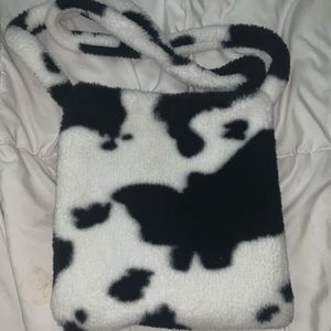 fuzzy cowprint purse